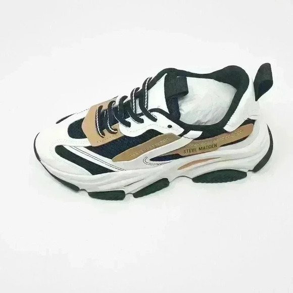 BRAND NEW IN BOX Steve Madden Possession Sneaker White with Black Stripes Color - Picture 3 of 10